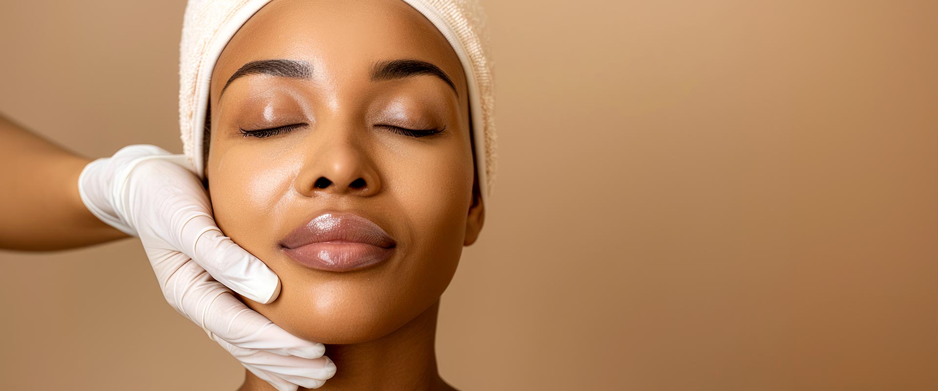 Woman with glowing skin after HydraFacial treatment at Bergen Premier Aesthetics