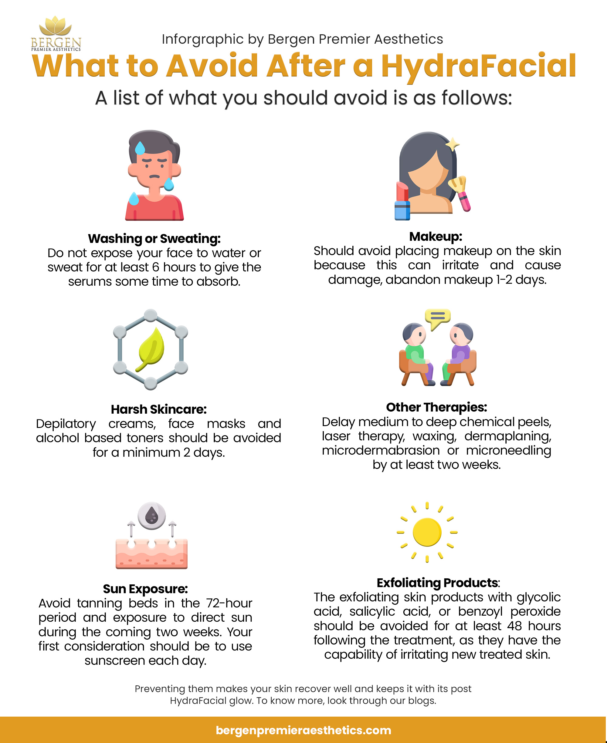 Infographic on what to avoid after a HydraFacial treatment