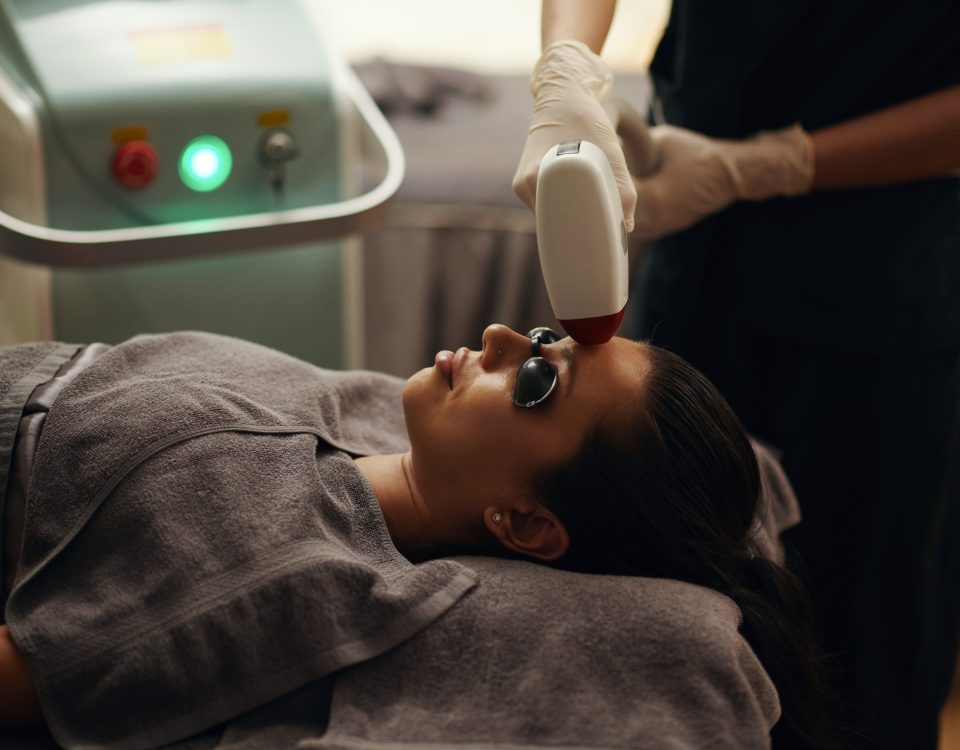 Client receiving Laser Genesis treatment at Bergen Premier Aesthetics
