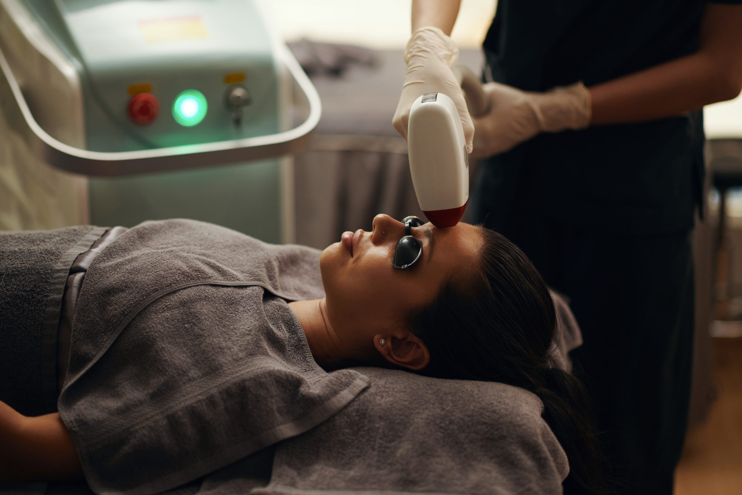 Client receiving Laser Genesis treatment at Bergen Premier Aesthetics