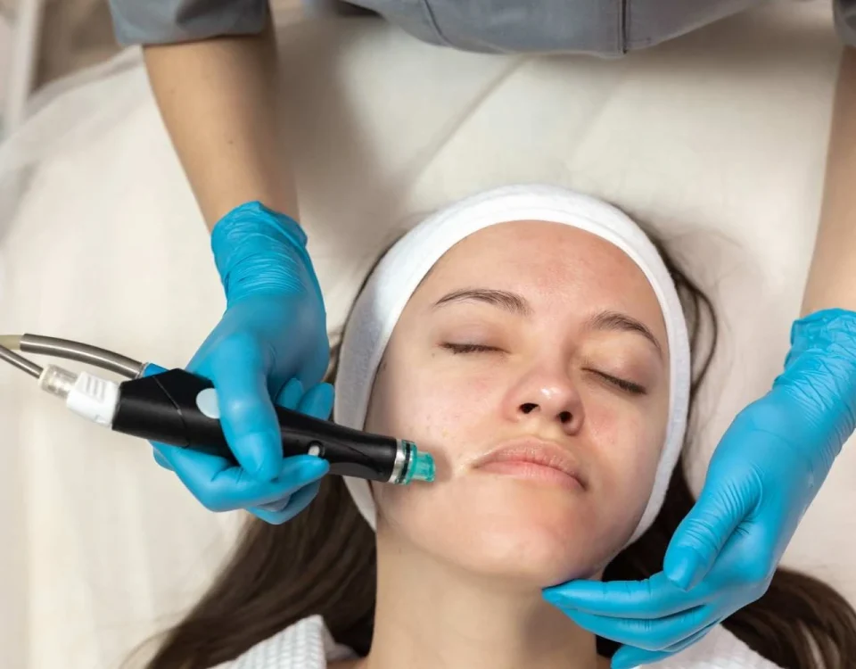 Woman receiving RF Microneedling for fall skin rejuvenation